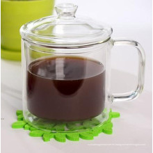 400ml Taza de vidrio de pared doble con tapa